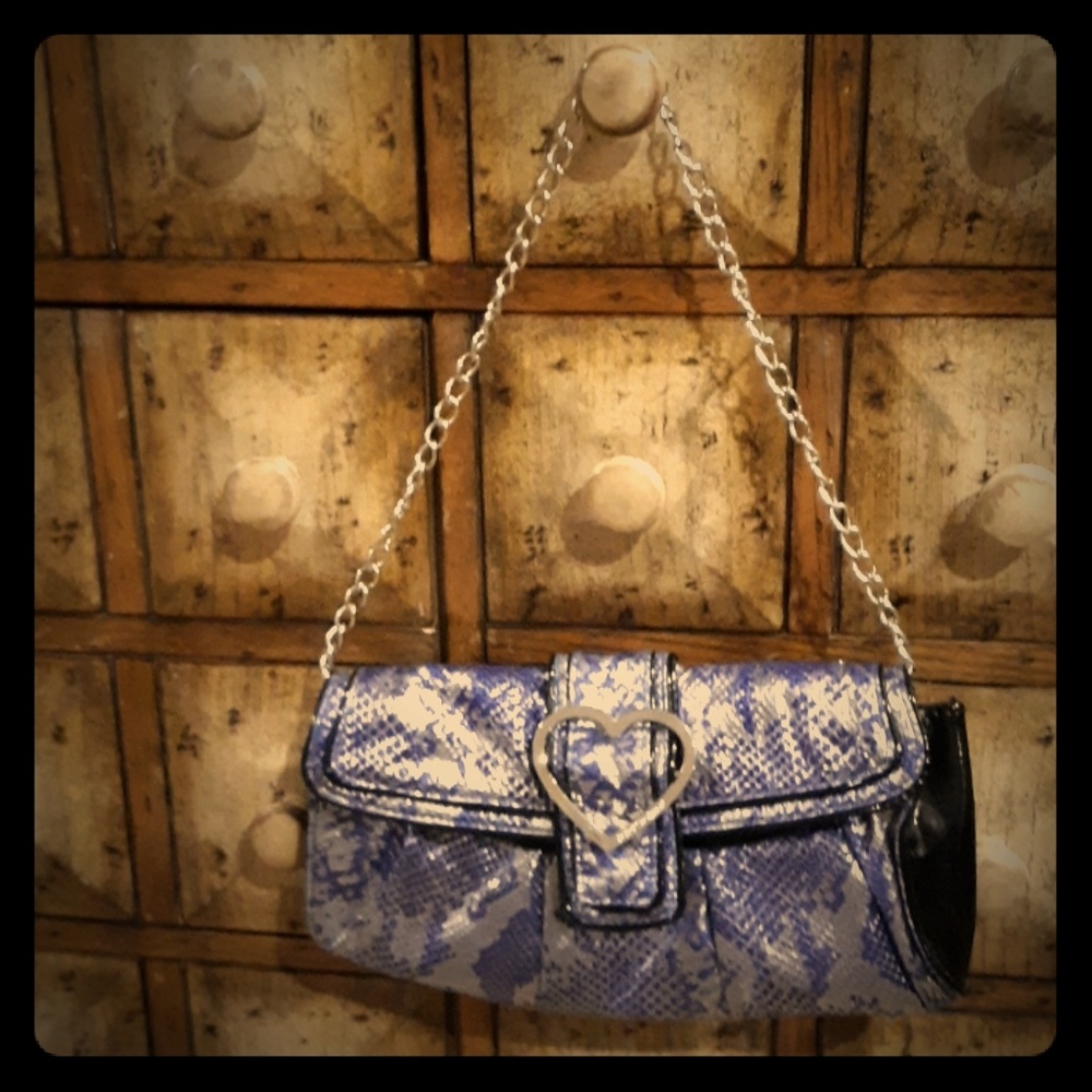Betsey Johnson Metallic Python Convertible Clutch Bag.